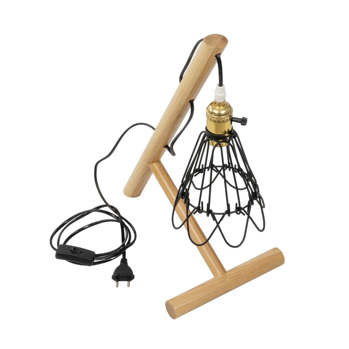 GloboStar® ELMA 999-0239 Μοντέρνο Επιτραπέζιο Φωτιστικό Πορτατίφ Μονόφωτο 1 x E27 IP20 Μπεζ Ξύλο με Μαύρο Μέταλλο - Μ35 x Π20 x Υ43cm - ledmania.gr