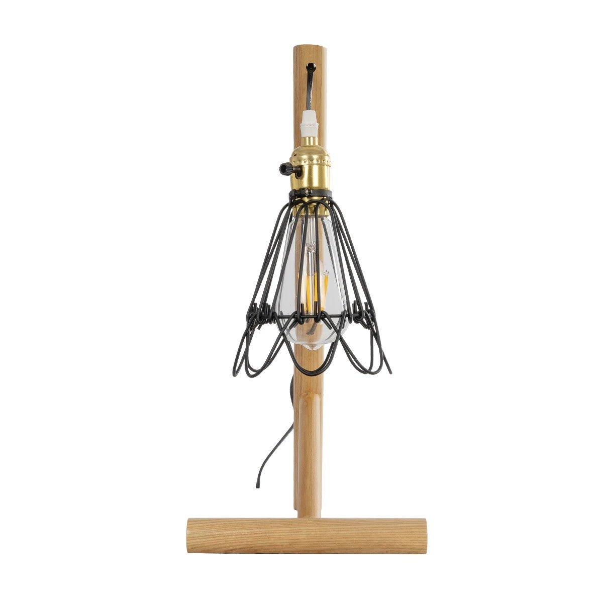 GloboStar® ELMA 999-0239 Μοντέρνο Επιτραπέζιο Φωτιστικό Πορτατίφ Μονόφωτο 1 x E27 IP20 Μπεζ Ξύλο με Μαύρο Μέταλλο - Μ35 x Π20 x Υ43cm - ledmania.gr