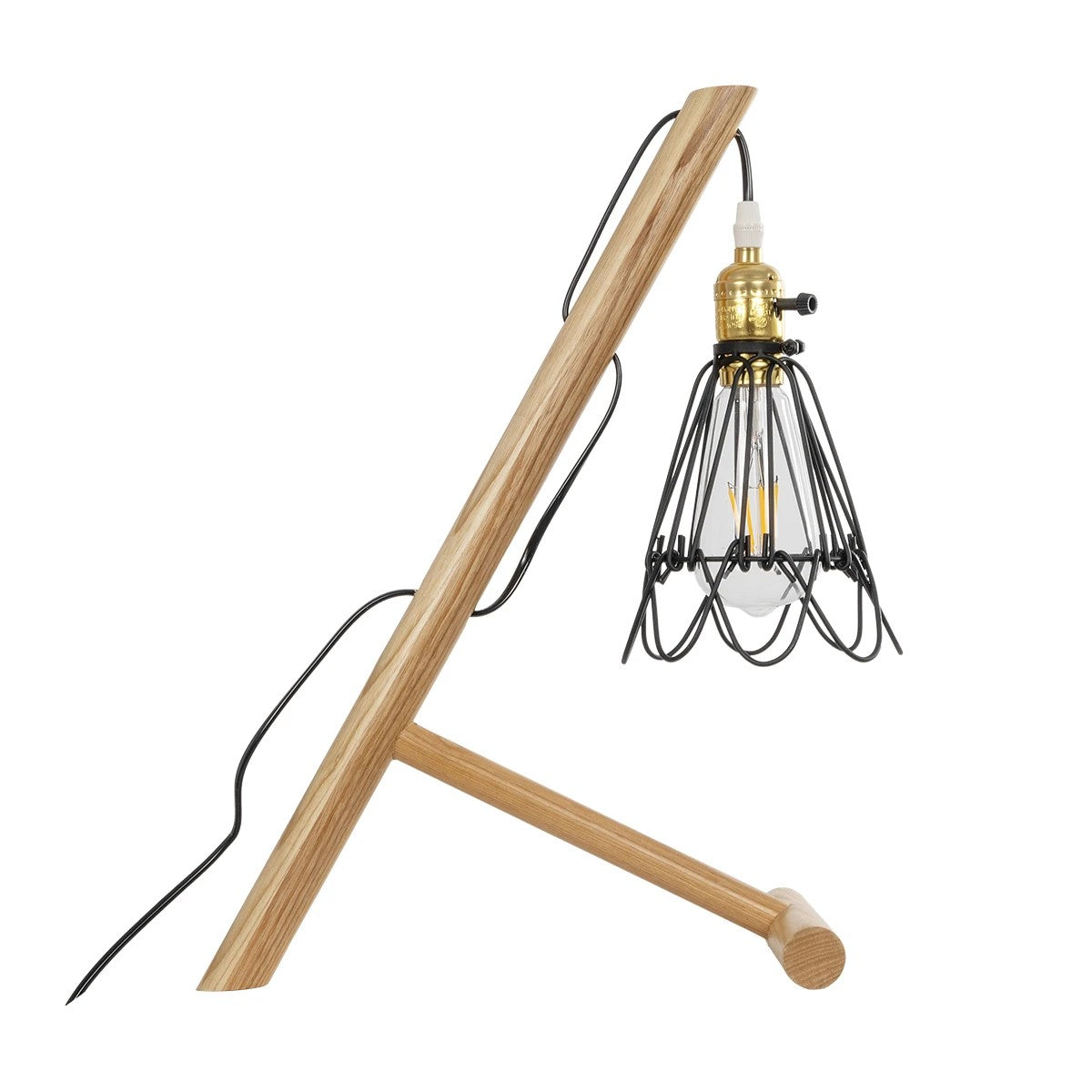 GloboStar® ELMA 999-0239 Μοντέρνο Επιτραπέζιο Φωτιστικό Πορτατίφ Μονόφωτο 1 x E27 IP20 Μπεζ Ξύλο με Μαύρο Μέταλλο - Μ35 x Π20 x Υ43cm - ledmania.gr