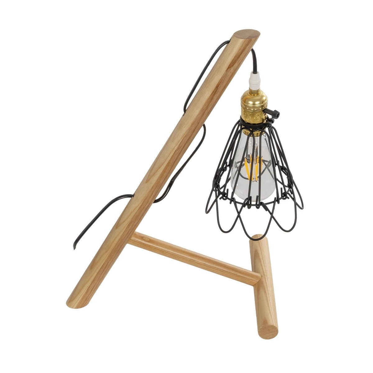 GloboStar® ELMA 999-0239 Μοντέρνο Επιτραπέζιο Φωτιστικό Πορτατίφ Μονόφωτο 1 x E27 IP20 Μπεζ Ξύλο με Μαύρο Μέταλλο - Μ35 x Π20 x Υ43cm - ledmania.gr