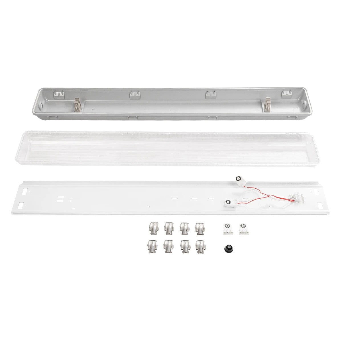GLOBOSTAR® VIGAS 999-0250 Γραμμικό Βιομηχανικό Φωτιστικό Σκαφάκι Tri-Proof με Μεταλλικά Clips για 2 x Λάμπες T8 G13 90cm Τύπου Φθορίου LED Τροφοδοσίας Ενός Άκρου 120° AC 220-240V Αδιάβροχο IP65 - Γκρι με Διάφανο Κάλυμμα Πλαστικό PC - Μ100 x Π15 x Υ10cm - ledmania.gr