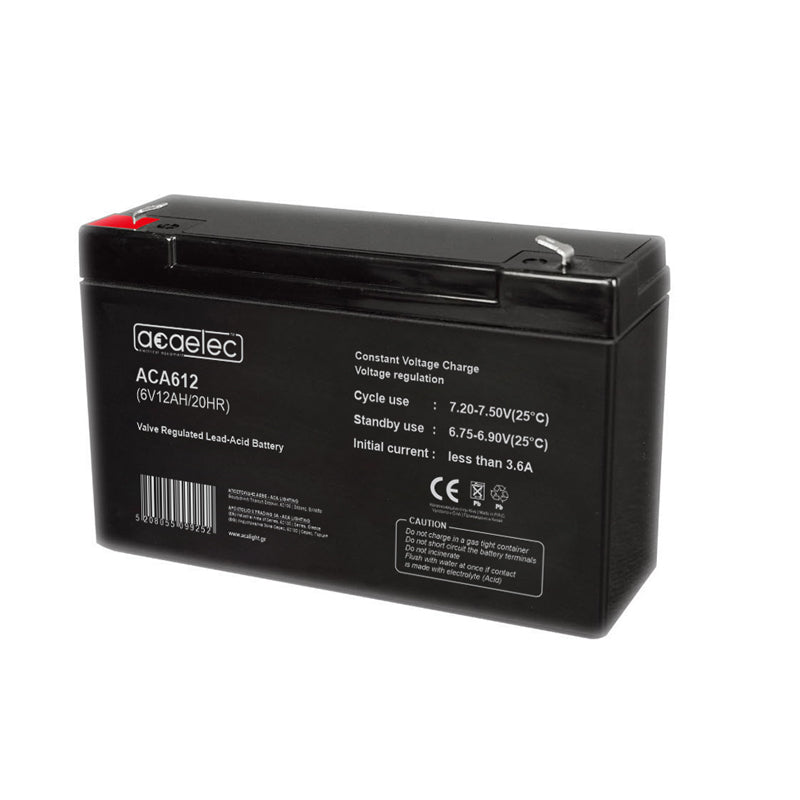 ΜΠΑΤΑΡΙΑ AGM VRLA 6V 12AH/20HR (F1 τερματικό) - ledmania.gr