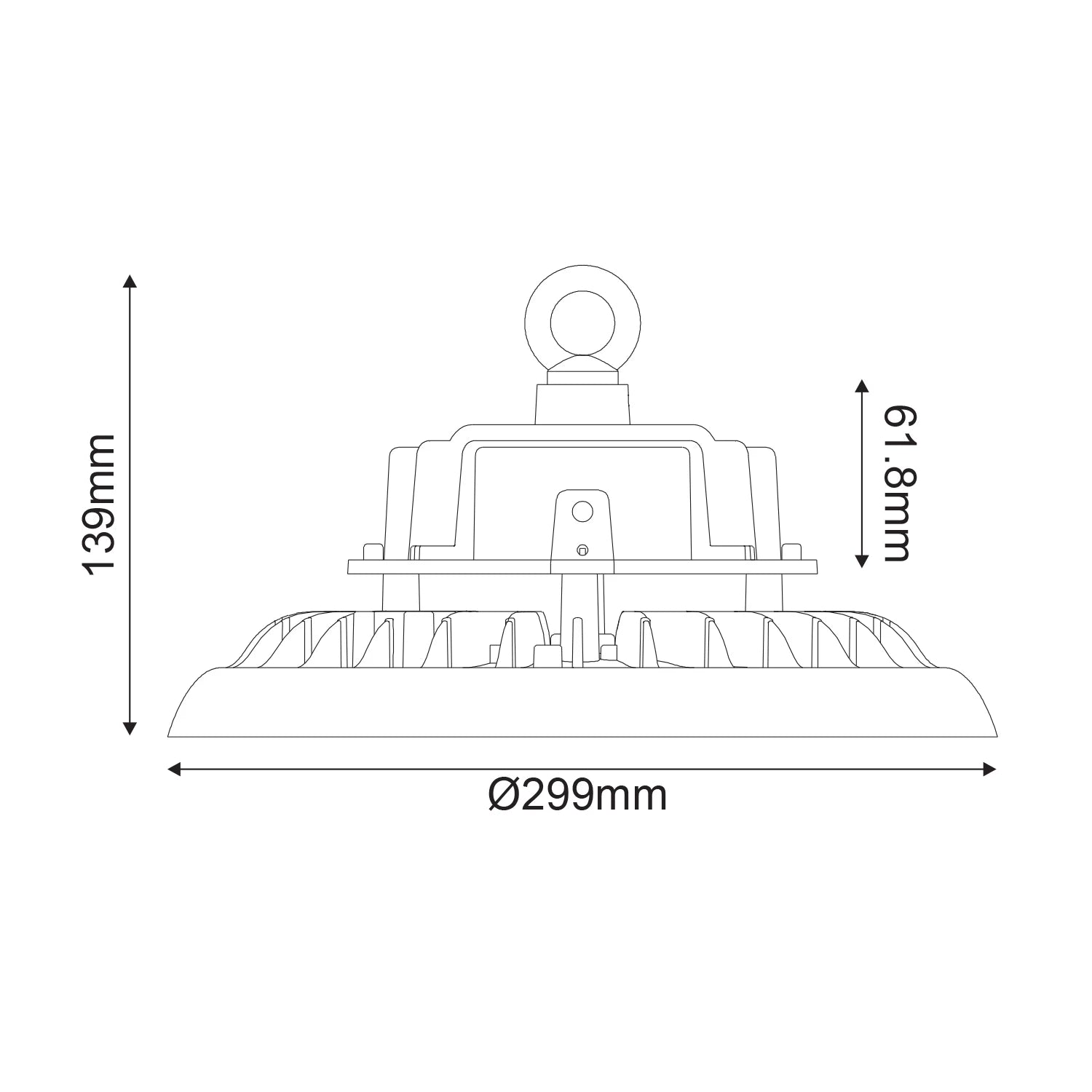 ΦΩΤΙΣΤΙΚΟ ΚΑΜΠΑΝΑ LED SMD ACA ASTREK15050AD ΜΑΥΡΟ 100/120/150 W 5000K 150LM/W DIM 1-10V 90° IP65 IK08 Ø299X139MM
