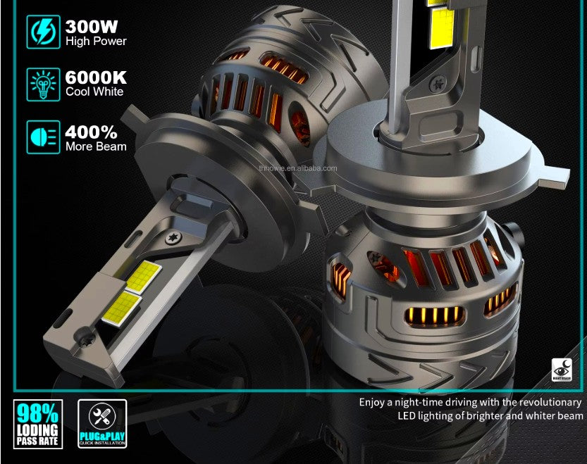 H4 Canbus Υψηλής ισχύος Νέος προβολέας Led 300W 32000LM με μακροχρόνιο και σταθερό φωτισμό  Λάμπα φωτός IP68 Λευκό-Σετ 2τεμ. - ledmania.gr