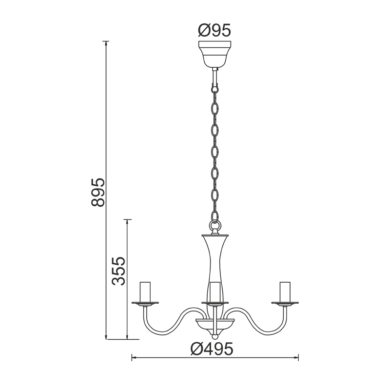 ΚΡΕΜΑΣΤΟ Φ/Σ 3ΧΕ14 ΜΕΤΑΛΛΙΚΟ ΛΕΥΚΟ  Φ49,5ΧΗ89,5CM - ledmania.gr