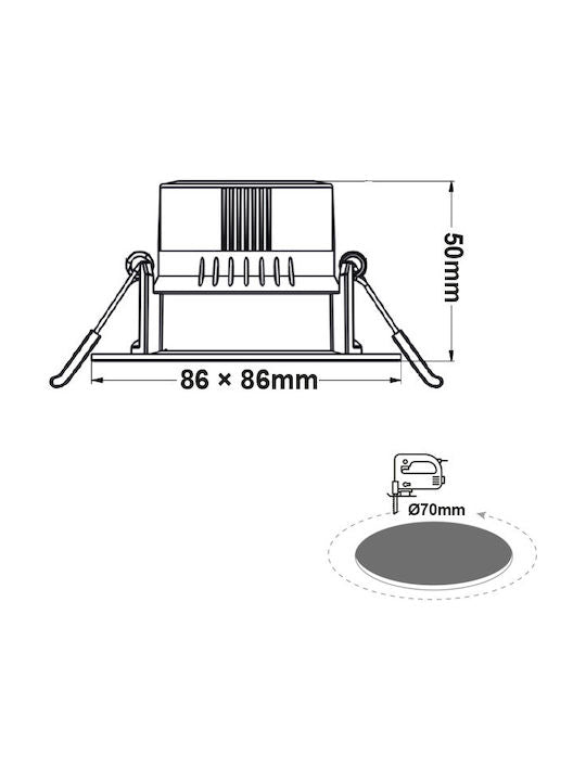 SQUARE LED SPOTLIGHT 7W SWITCH 3000-4000-6000K SMD 230V 40° Ra80 PRE-SET UP 3000K - ledmania.gr