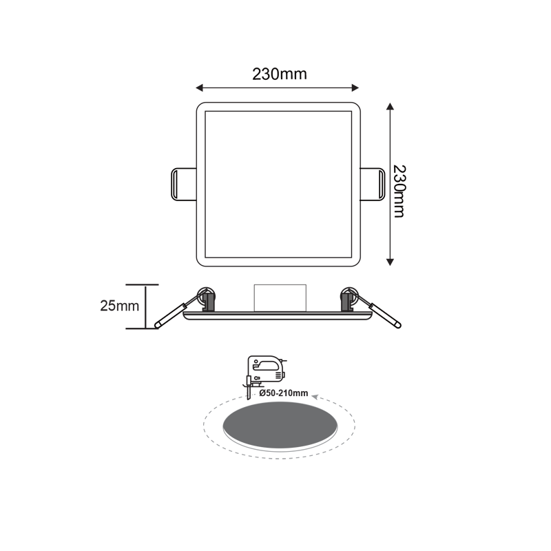 FLEXIBLE W SQUARE LED SLIM PANEL 19W 3000K 1480Lm 230V Φ50-210 120° Ra80 - ledmania.gr