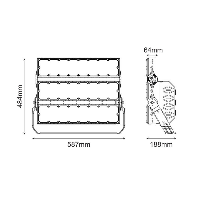 LED HIGH POWER FLOOD LUMINAIRE 720W, 111600LM, 5000K, 20°, 230V AC, IP66, IK10 - ledmania.gr