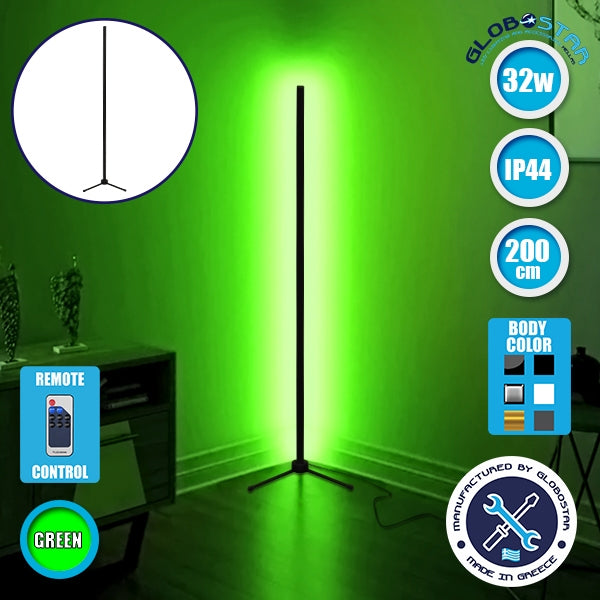 Μοντέρνο Minimal Επιδαπέδιο Μαύρο Φωτιστικό 200cm LED 32 Watt με Ασύρματο Χειριστήριο RF & Dimmer Πράσινο GloboStar ALIEN Design GLOBO-200-5 - ledmania.gr