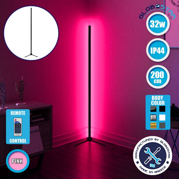 Μοντέρνο Minimal Επιδαπέδιο Μαύρο Φωτιστικό 200cm LED 32 Watt με Ασύρματο Χειριστήριο RF & Dimmer Ροζ GloboStar ALIEN Design GLOBO-200-7 - ledmania.gr