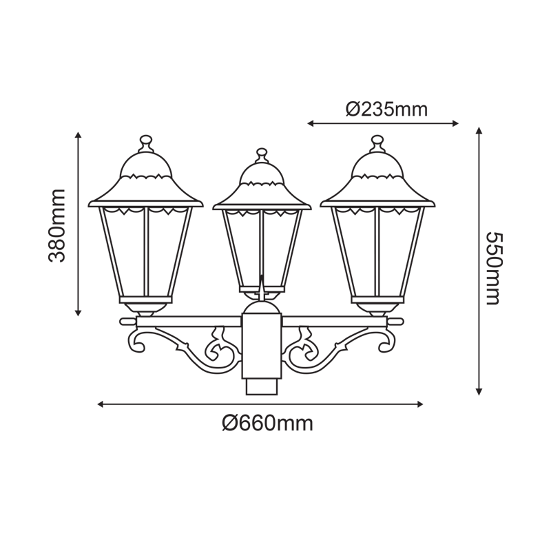 ΦΑΝΑΡΙ ΚΟΛΩΝΑΣ ΤΡΙΠΛΟ ΜΑΥΡΟ ΜΑΤ RAL9005M  23.5Χ44,5cm Φ60 - ledmania.gr