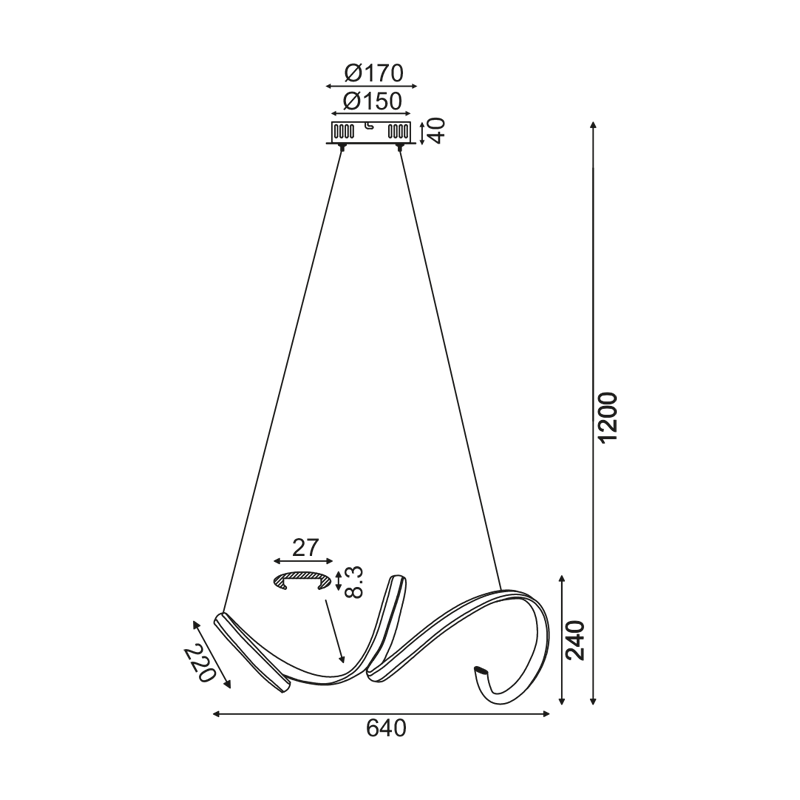 ^ΚΡΕΜΑΣΤΟ Φ/Σ LED 40W 3000K 2400LM ΜΑΥΡΟ ΑΛΟΥΜΙΝΙΟ 64X22ΧΗ120CM CLEO - ledmania.gr