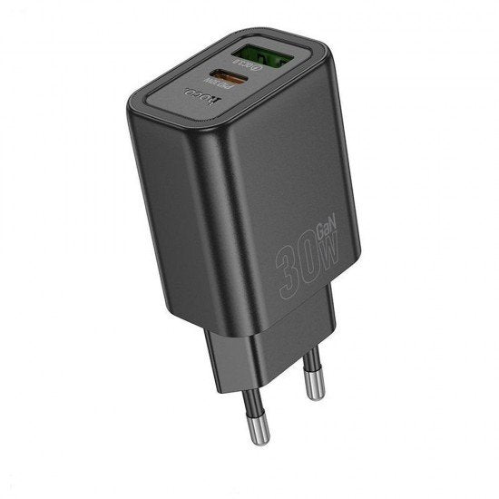 HOCO wall charger USB A + Type C PD QC3.0 3A 30W N63 black - ledmania.gr