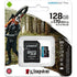 KINGSTON SDCG2/128GB CANVAS GO 128GB MICRO SDXC CLASS 10 UHS-I U3 V30 + SD ADAPTER in packaging with outdoor backdrop.