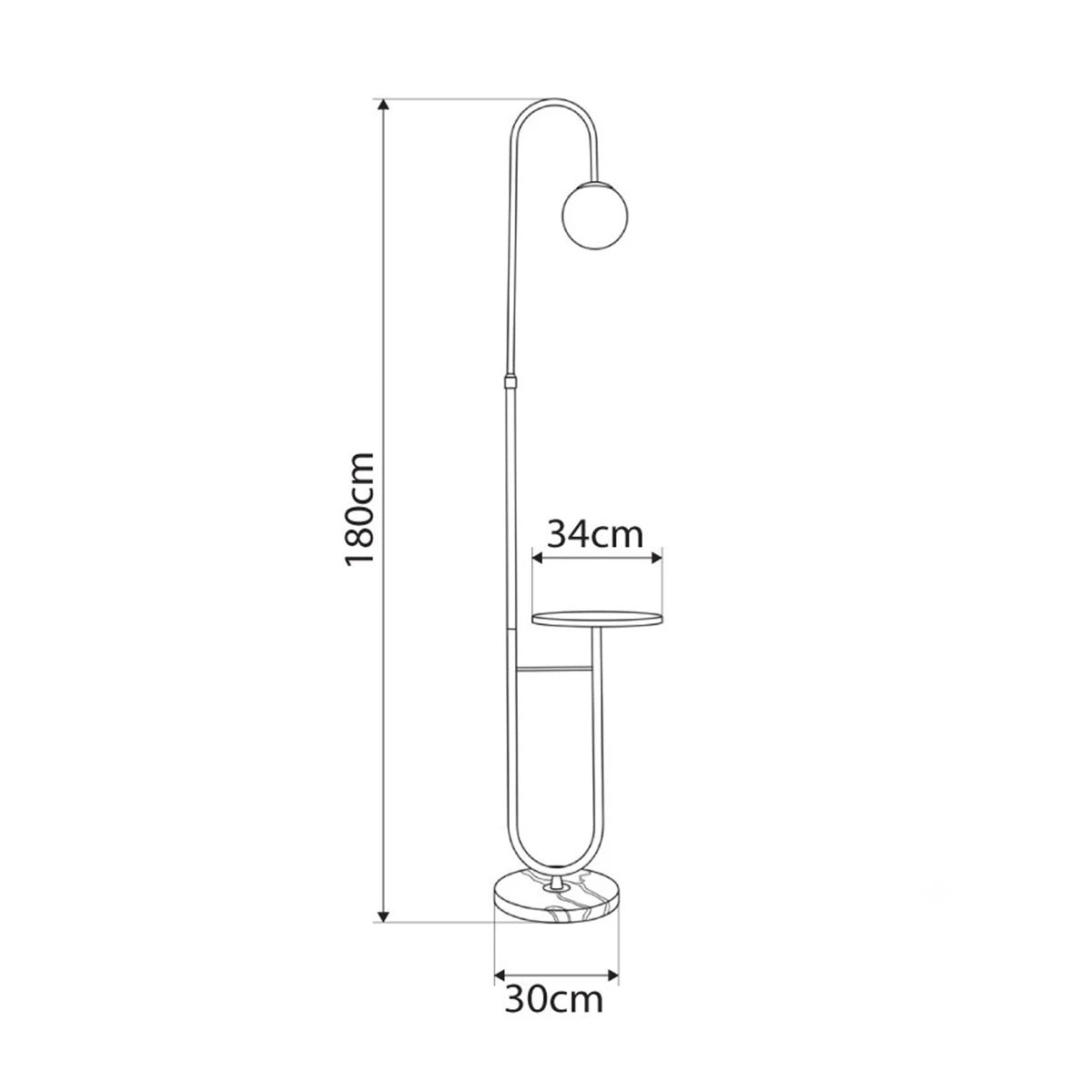 kelvo® CORDELIA KLV-102-0005 Επιδαπέδιο Φωτιστικό για Λάμπα με Ντουί 1 x E27 AC 220-240V IP20 - Μαύρο Ματ & Λευκό - Μ30 x Π34 x Υ180cm