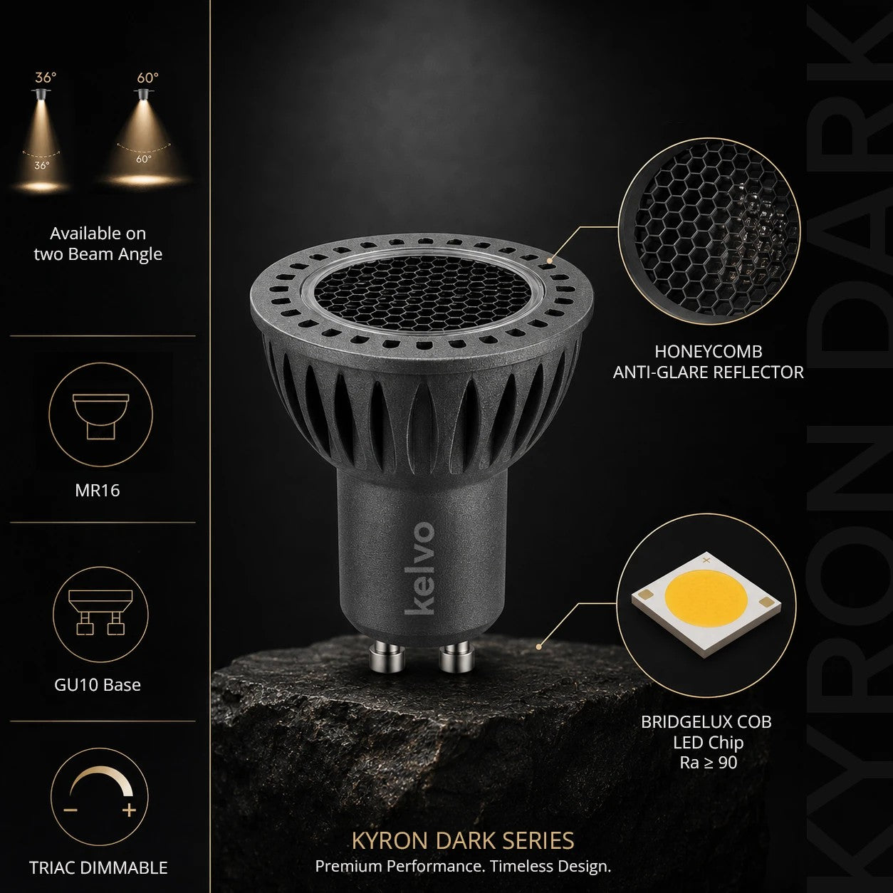 kelvo® KYRON DARK 36° KLV-103-0008 Σποτ GU10 MR16 με Honeycomb Anti-Glare Reflector LED 7W 770lm CRI (Ra) ≥ 90 36° AC 220-240V IP20 Θερμό Λευκό 2700K Dimmable - Bridgelux COB Chip - Γκρι Ανθρακί & Μαύρο Ματ - Μ5 x Π5 x Υ5.8cm - 3 Χρόνια Εγγύηση