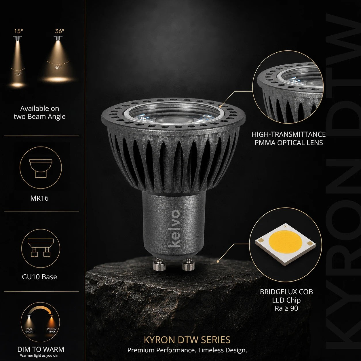 kelvo® KYRON DTW 15° KLV-103-0012 Σποτ GU10 MR16 LED 7W 770lm CRI (Ra) ≥ 90 15° AC 220-240V IP20 Θερμό Λευκό Dimmable με λειτουργία Dim-to-Warm 3000K→1800K - Bridgelux COB Chip - Γκρι Ανθρακί Ματ - Μ5 x Π5 x Υ5.8cm - 3 Χρόνια Εγγύηση