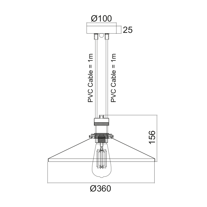ΚΑΜΠΑΝΑ ΜΕΤΑΛΛΙΚΗ ΜΑΥΡΗ 1ΧE27 2ΚΑΛΩΔΙΩΝ Φ36CM HIPPOLYTE - ledmania.gr