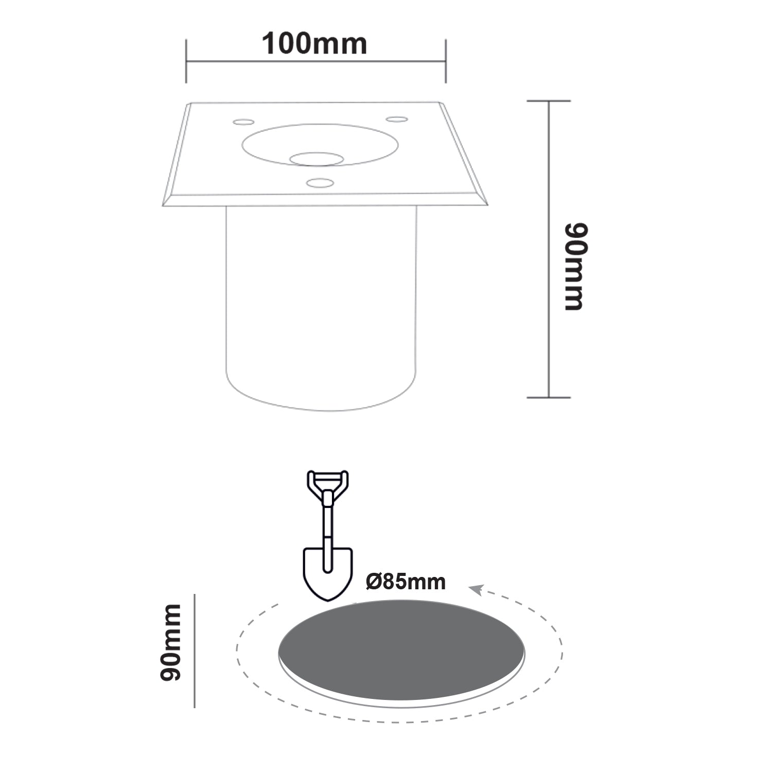 ^LED SQUARE COB INGROUND SPOT LUMINAIRE 7W 450LM 3000K 45° 230V AC IP67 RA80 30.000hrs