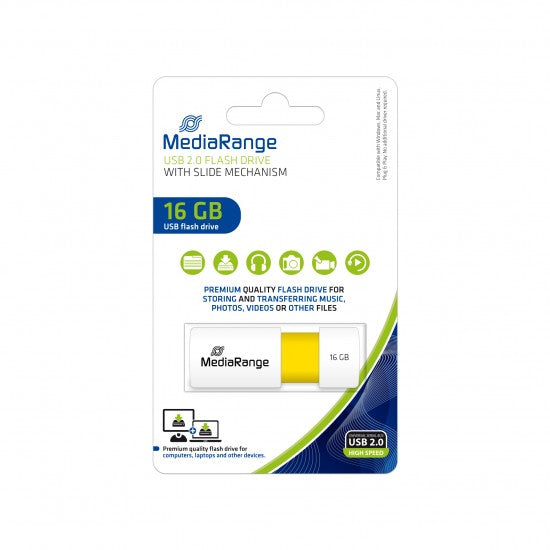MediaRange USB 2.0 Flash Drive Color Edition 16GB (Yellow) (MR972) - ledmania.gr