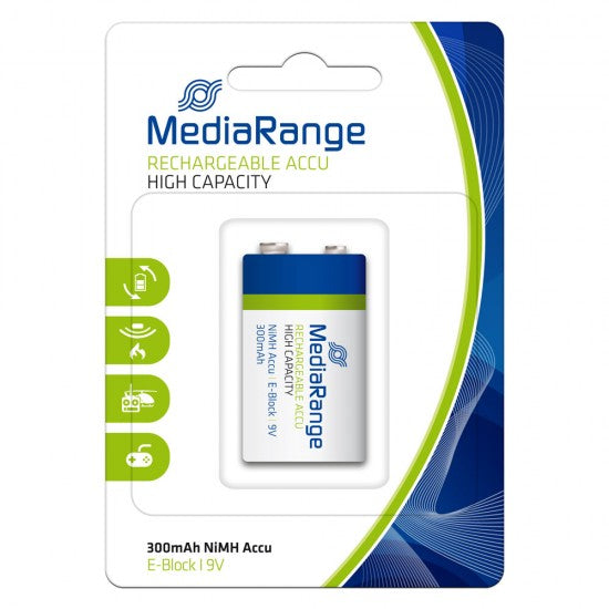 Επαναφορτιζόμενη Μπαταρία MediaRange High Cap. NiMH Accus E-Block HR22 9V (6HR61) - ledmania.gr