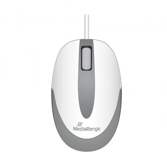 MediaRange Corded 3-button optical mouse 1000 dpi, compact-sized, white/grey (MROS214) - ledmania.gr