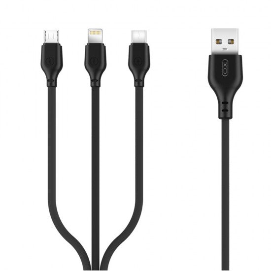 XO cable NB103 3in1 USB - Lightning + USB-C + microUSB 1,0 m 2,1A black - ledmania.gr