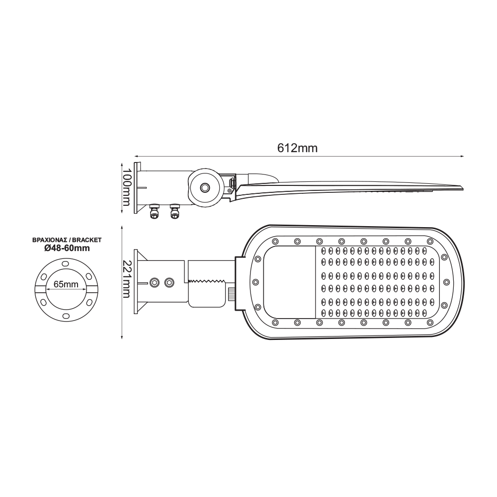 LED STREET LUMINAIRE 100W 12000LM 2200K 140x90˚ CLASS I 230V AC IP66 - ledmania.gr