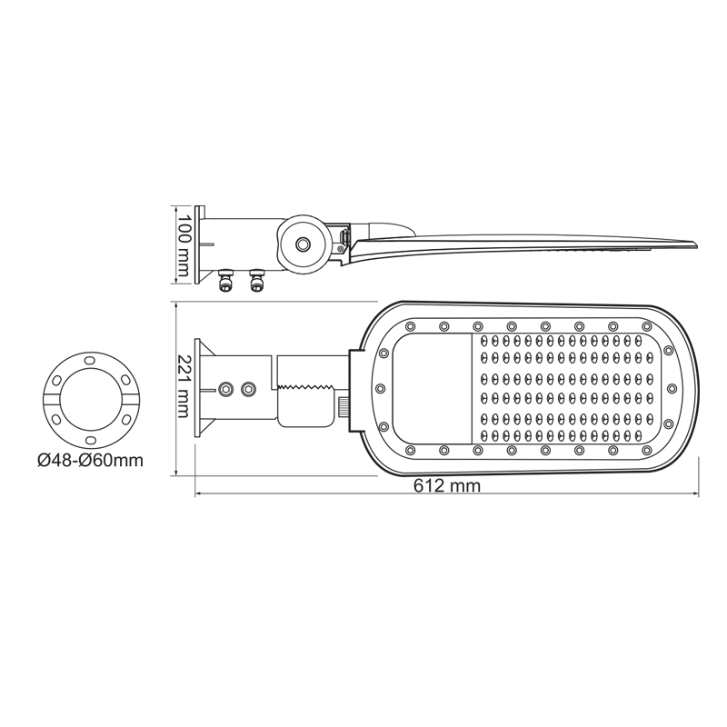 LED STREET LUMINAIRE 100W 14000LM 4000K 140x90˚ CLASS I 230V AC IP66 - ledmania.gr