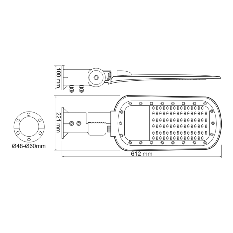LED STREET LUMINAIRE 150W 20250LM 4000K 140x90˚ CLASS I 230V AC IP66 - ledmania.gr