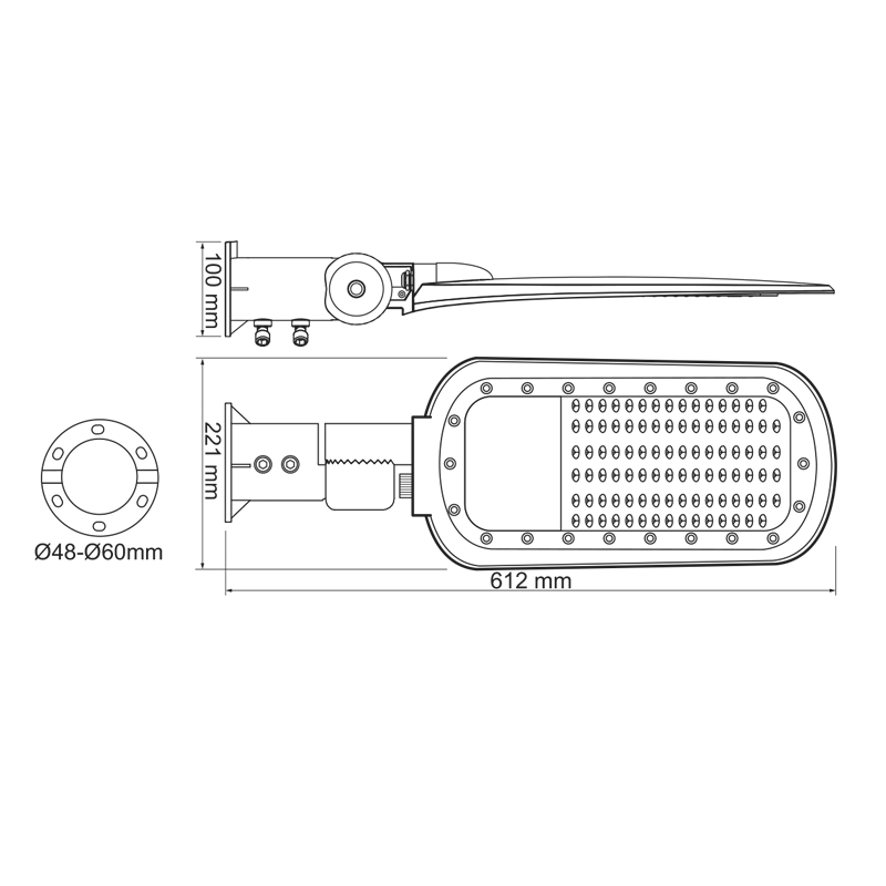 LED STREET LUMINAIRE 200W 27000LM 4000K 140x90˚ CLASS I 230V AC IP66 - ledmania.gr