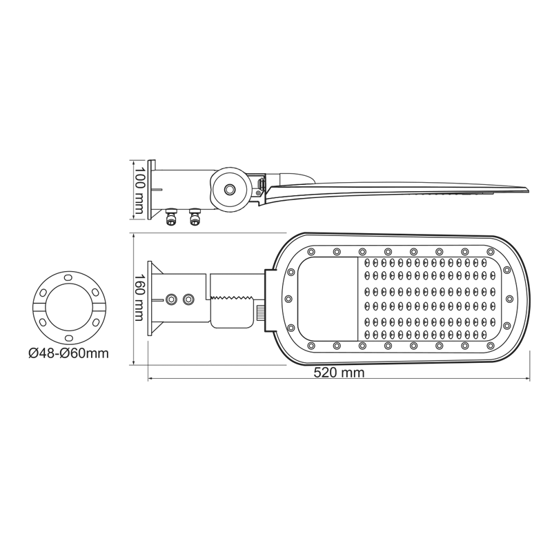 LED STREET LUMINAIRE 40W 5600LM 4000K 140x90˚ CLASS I 230V AC IP66 - ledmania.gr
