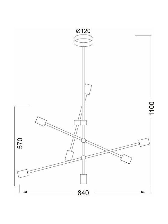 ΚΡΕΜΑΣΤΟ Φ/Σ 7ΧΕ27 ΜΕΤΑΛΛΙΚΟ ΜΑΥΡΟ Φ80ΧΗ130CM - ledmania.gr