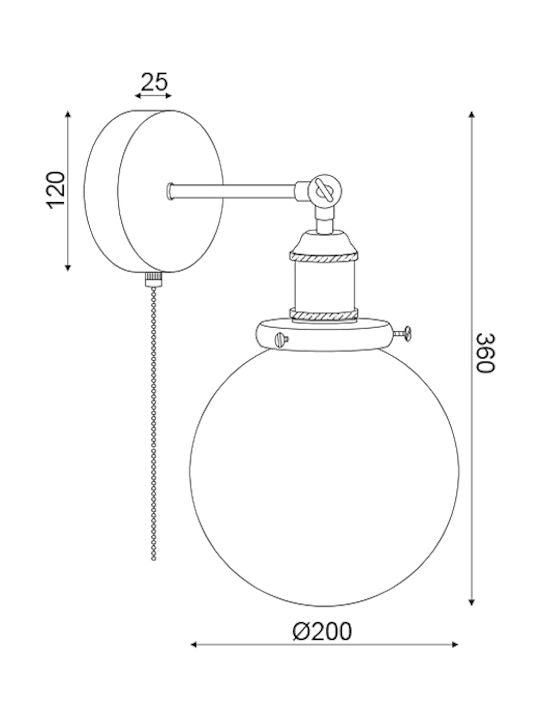 ΕΠΙΤΟΙΧΟ Φ/Σ 1ΧΕ27 ΜΑΥΡΟ ΜΕΤΑΛΛΟ+ΓΥΑΛΙ Φ20ΧΗ38CM - ledmania.gr