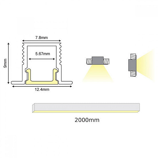 ERIN ALUMINUM PROFILE P189 BLACK WITH OPAL PC DIFFUSER 2m/pc-(Τιμή Μέτρου)