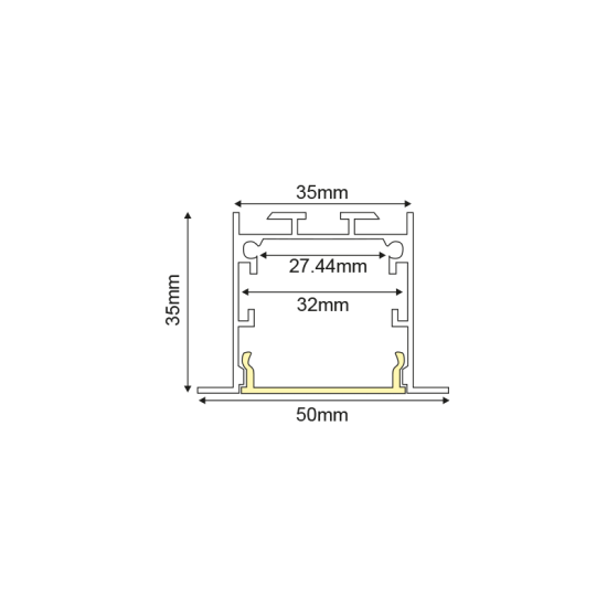 VYLO ΠΡΟΦΙΛ ΑΛΟΥΜΙΝΙΟΥ P211U ΛΕΥΚΟ ME ΟΠΑΛ PC ΚΑΛΥΜΜΑ 3m/pc-(Τιμή Μέτρου)