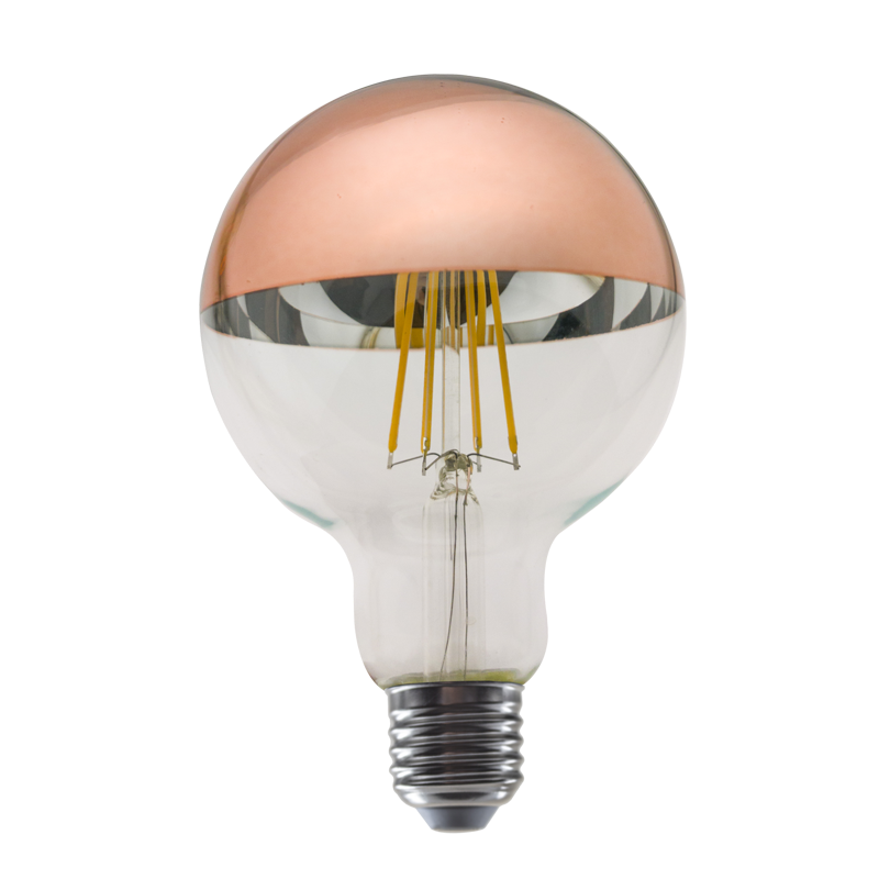 LED FILAMENT E27 DIM G95 8W ROSE GOLD 2700K 230V AC 900LM RA80 30000H 180° - ledmania.gr