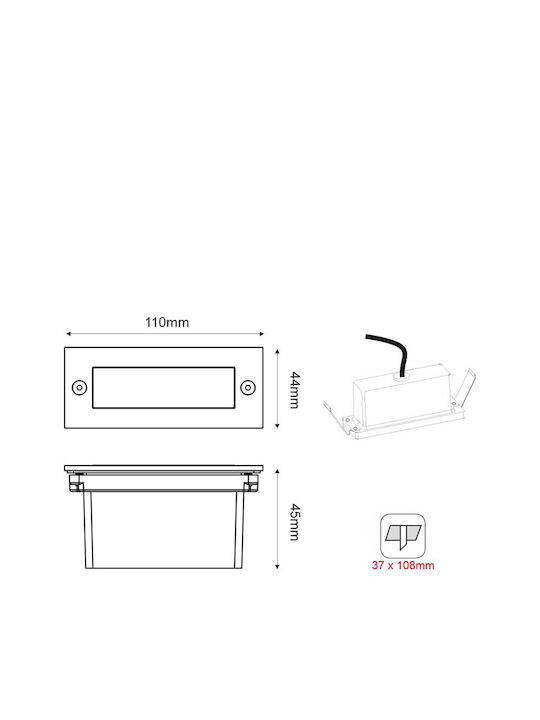 LED STEP LUMINAIRE 110X44 NM 2W 6000K 100Lm 230V IP54 RA80 - ledmania.gr