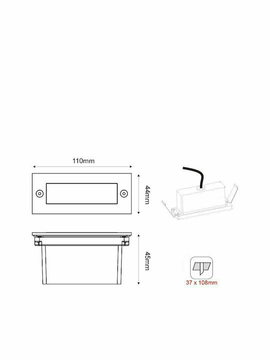 LED STEP LUMINAIRE 110X44 R 2W 6000K 100Lm 230V IP54 RA80 - ledmania.gr