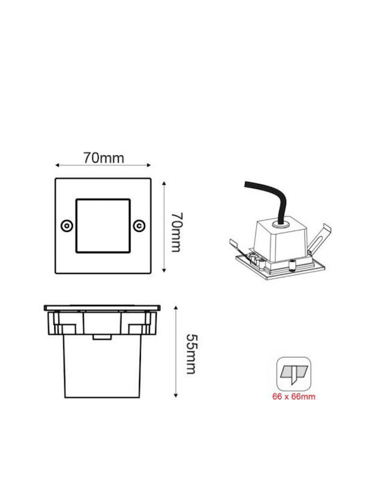 LED STEP LUMINAIRE 70X70 R 2W 6000K 100Lm 230V IP54 RA80 - ledmania.gr