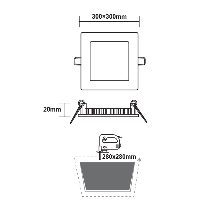 ΛΕΥΚΟ ΤΕΤΡΑΓΩΝΟ LED ΠΑΝΕΛ ΧΩΝΕΥΤΟ 23W 6500K 2120Lm 300x300mm 230V AC Ra80 - ledmania.gr