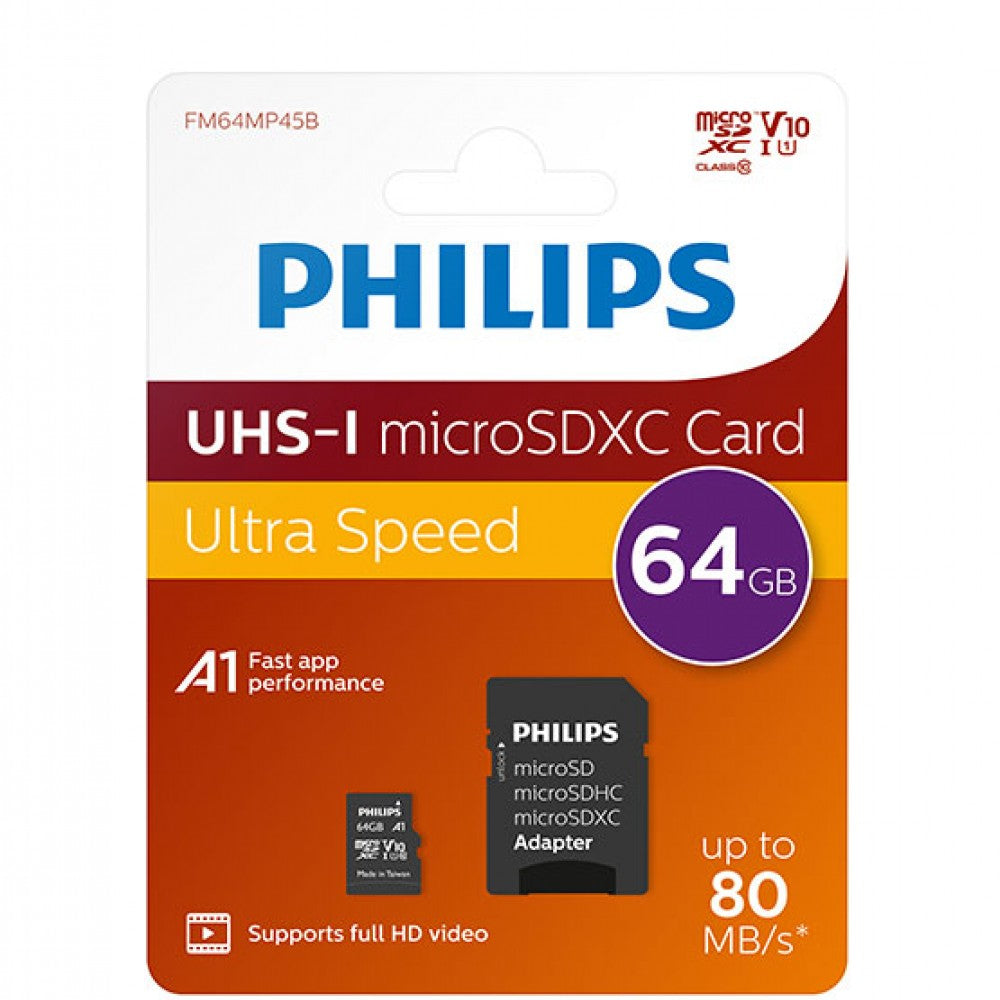 Philips MicroSD+adapter class10 UHS1 64GB - ledmania.gr