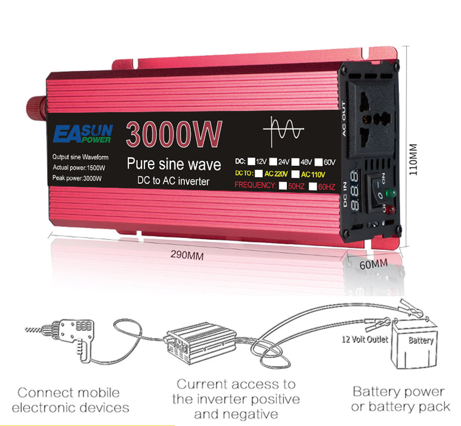 Pure Sine Wave Inverter 3000W Voltage DC 12V To AC 220V Transformer Power Converter Solar Inverter - ledmania.gr