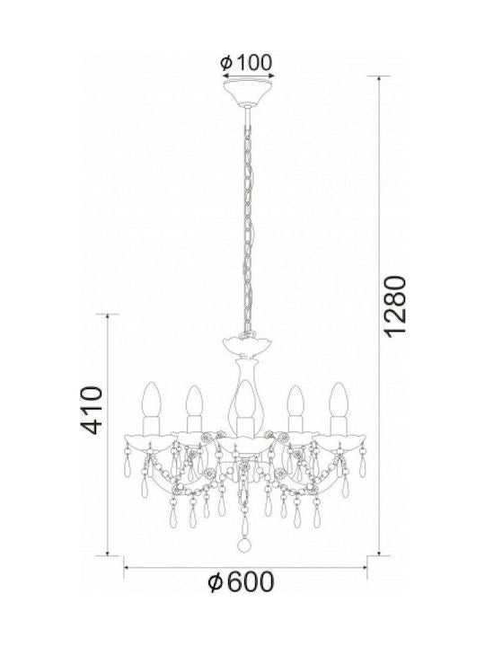 ΚΡΕΜΑΣΤΟ ΑΚΡΥΛΙΚΟ ΜΑΥΡΟ 5Χ40W Ε14 53x H43cm - ledmania.gr