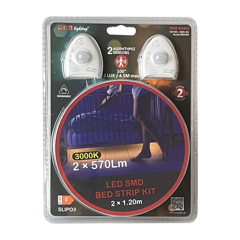 LED DIMMABLE KIT ME SMD ΤΑΙΝΙΑ 2X1.2M 2X5.8W 2X570LM IP65 NANO 3000K ΜΕ 2 ΑΙΣΘΗΤΗΡΕΣ & 12V DC DRIVER - ledmania.gr