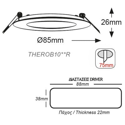 LED COB ROUND SLIM PANEL 10W 24° 6000K 860Lm 230V Φ85 Ra80 - ledmania.gr