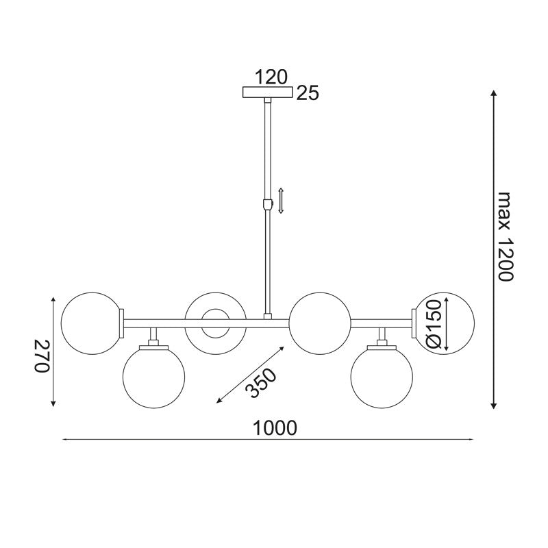 ΚΡΕΜΑΣΤΟ Φ/Σ 6ΧΕ27 ΜΕΤΑΛΛΙΚΟ+ΟΠΑΛ ΓΥΑΛΙ 100X30XH100CM THETIS
