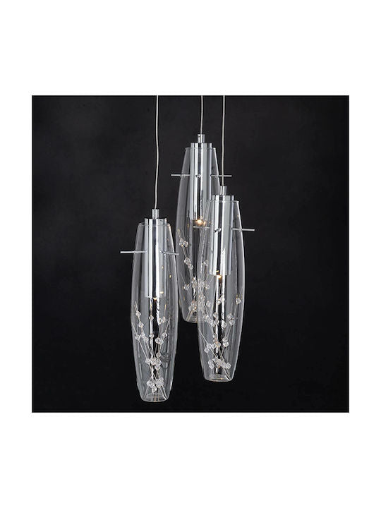 ΚΡΕΜΑΣΤΟ LED 3X3W 3000K ΓΥΑΛ+ΧΡΩΜ ΜΕΤΑΛ+ΚΡΥΣΤΑΛ Φ30ΧΗ100CM - ledmania.gr