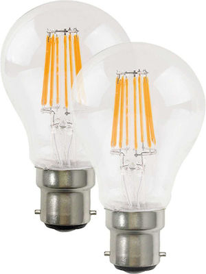 LED FILAMENT A60 B22 230V 7W 4.000K 360° 620Lm Ra80 DUO PACK - ledmania.gr