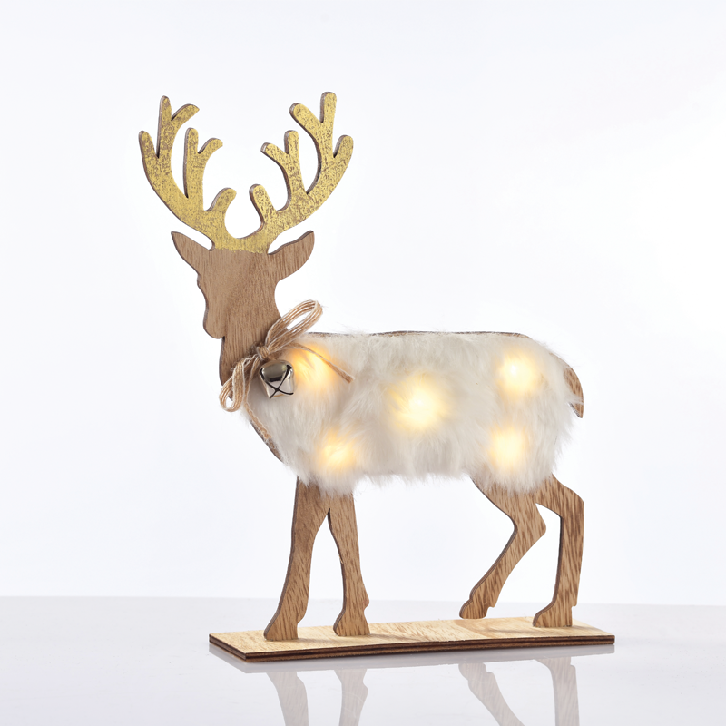 ^ WOODEN WHITE FELT DEER, 5 MINI LED ΛΑΜΠ. ΜΠΑΤ. (2xAAA), WW,IP20, 26X5X25CM - ledmania.gr